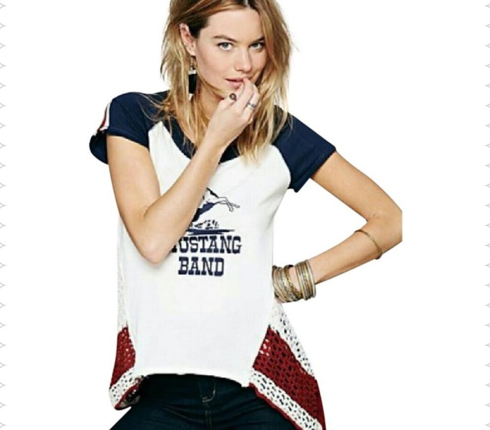 SOLD FP Mustang Band Crocheted Back Tee - Picture 1 of 7